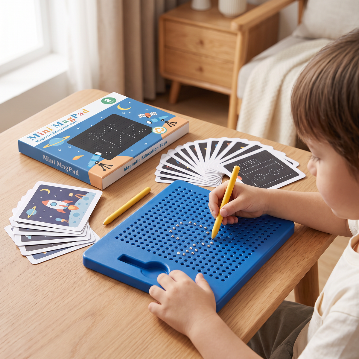 Tableau Magnétique 2-en-1 pour Écrire et Dessiner pour Enfants avec Formes Amovibles à Clipser