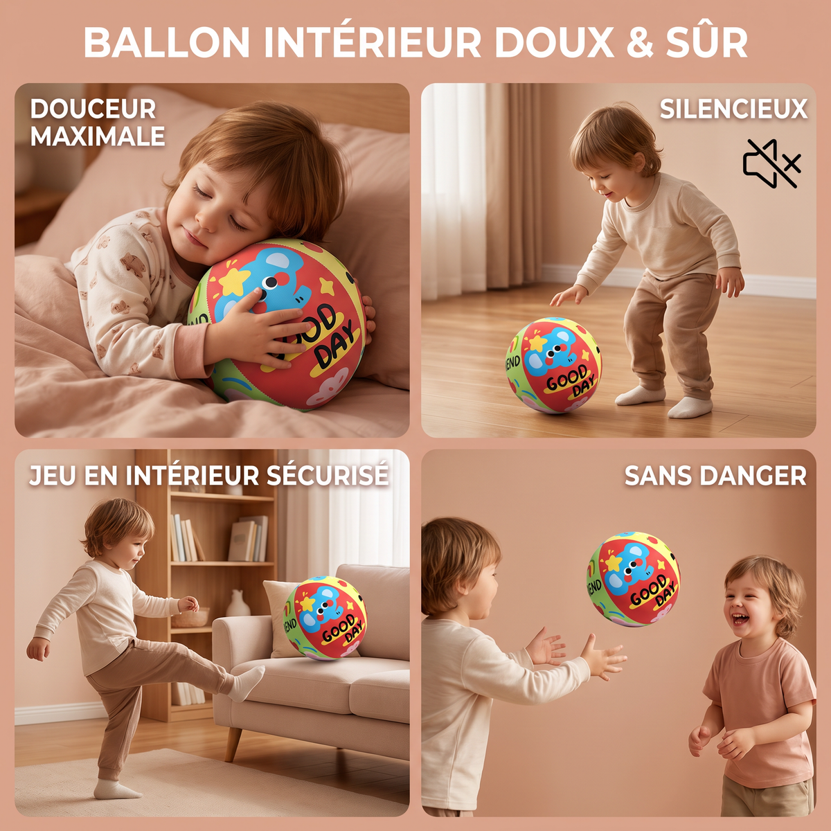 Balle de jeu d’intérieur douce et silencieuse pour enfants