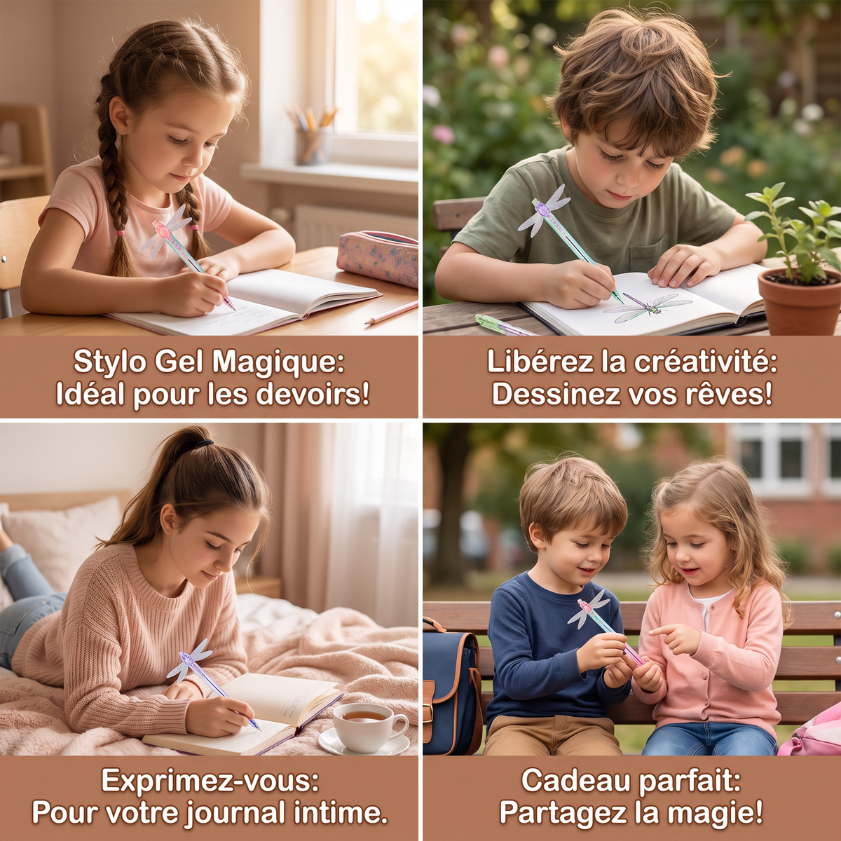 Stylo gel magique avec ailes de libellule