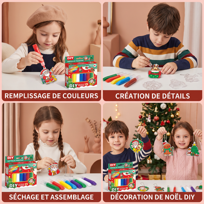 Kit créatif DIY de Noël pour enfants pour décorer des ornements avec de la peinture, sans colle ni cuisson