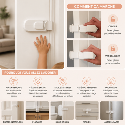 Verrou de Sécurité pour Porte Sans Perçage pour Enfants