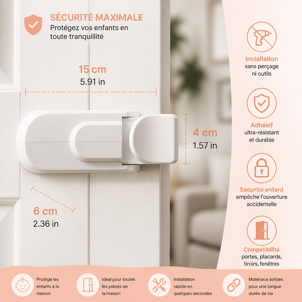 Verrou de Sécurité pour Porte Sans Perçage pour Enfants