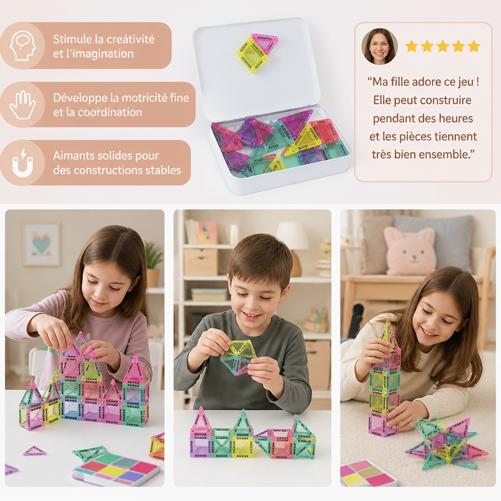 Pièces magnétiques compactes – Set Montessori de voyage de 40 pièces