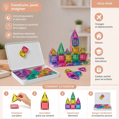 Pièces magnétiques compactes – Set Montessori de voyage de 40 pièces