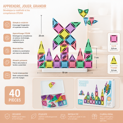 Pièces magnétiques compactes – Set Montessori de voyage de 40 pièces