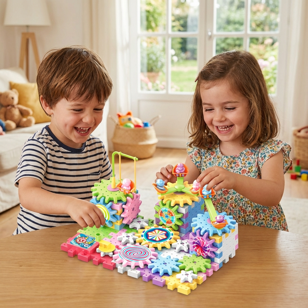 Jouet Montessori de construction à engrenages rotatifs