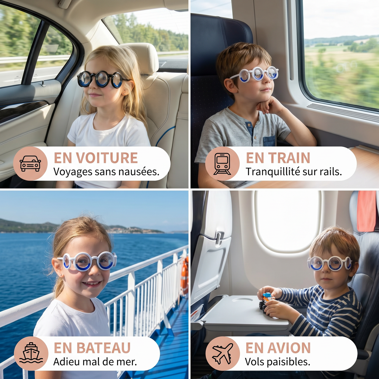 Lunettes Anti-Mal des Transports pour Enfants – Soulagement Ultra-Léger contre les Nausées en Voyage