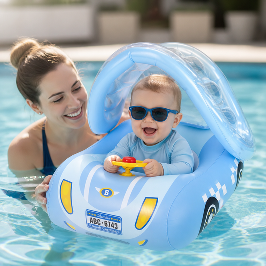 Bouée bébé gonflable en forme de voiture avec pare-soleil