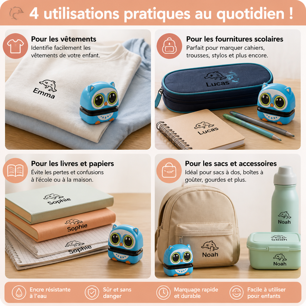 Tampon Nominal Permanent Personnalisé Pour Enfants Pour Vêtements Et Fournitures Scolaires