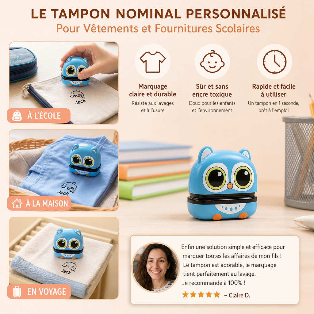 Tampon Nominal Permanent Personnalisé Pour Enfants Pour Vêtements Et Fournitures Scolaires