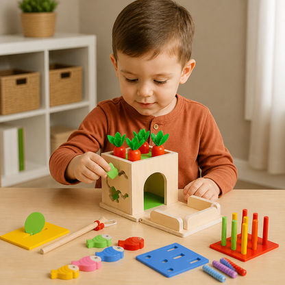 Cube Éducatif Montessori En Bois 6 En 1 Avec Formes Et Figurines