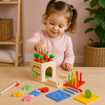Cube Éducatif Montessori En Bois 6 En 1 Avec Formes Et Figurines