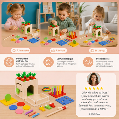Cube Éducatif Montessori En Bois 6 En 1 Avec Formes Et Figurines
