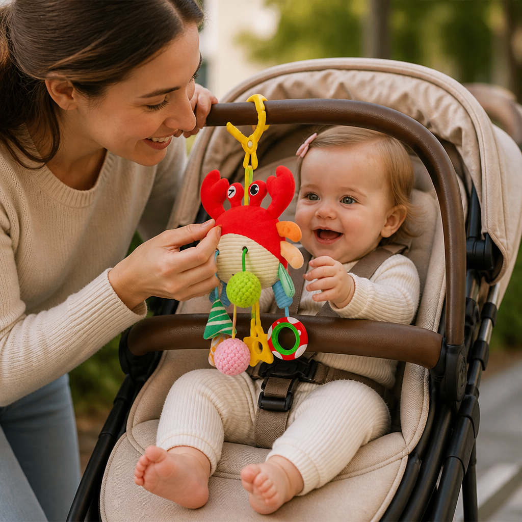 Jouet D’Activité Crabe Pour Bébés Avec Cordon À Tirer, Hochet Et Anneau De Dentition