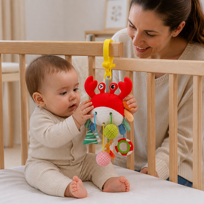 Jouet D’Activité Crabe Pour Bébés Avec Cordon À Tirer, Hochet Et Anneau De Dentition