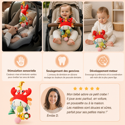 Jouet D’Activité Crabe Pour Bébés Avec Cordon À Tirer, Hochet Et Anneau De Dentition