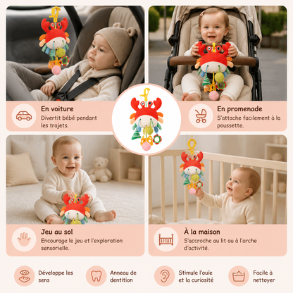 Jouet D’Activité Crabe Pour Bébés Avec Cordon À Tirer, Hochet Et Anneau De Dentition