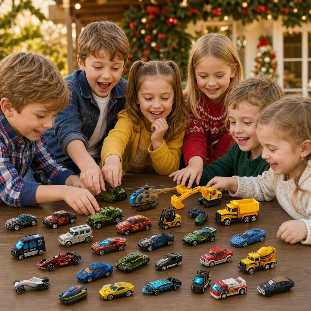 Calendrier de l'Avent de Noël avec Voitures Die-Cast pour Enfants