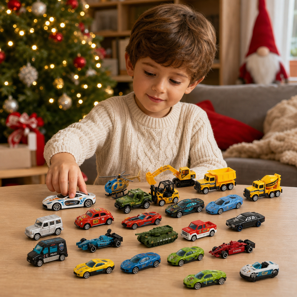 Calendrier de l'Avent de Noël avec Voitures Die-Cast pour Enfants