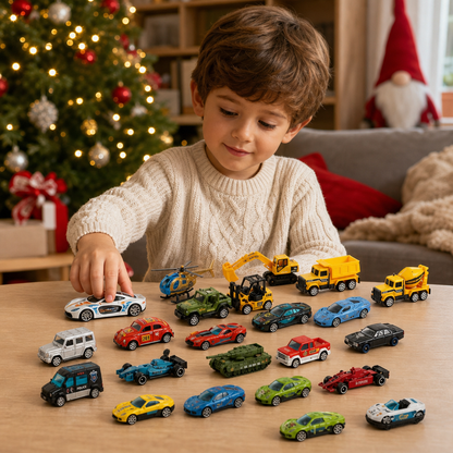 Calendrier de l'Avent de Noël avec Voitures Die-Cast pour Enfants