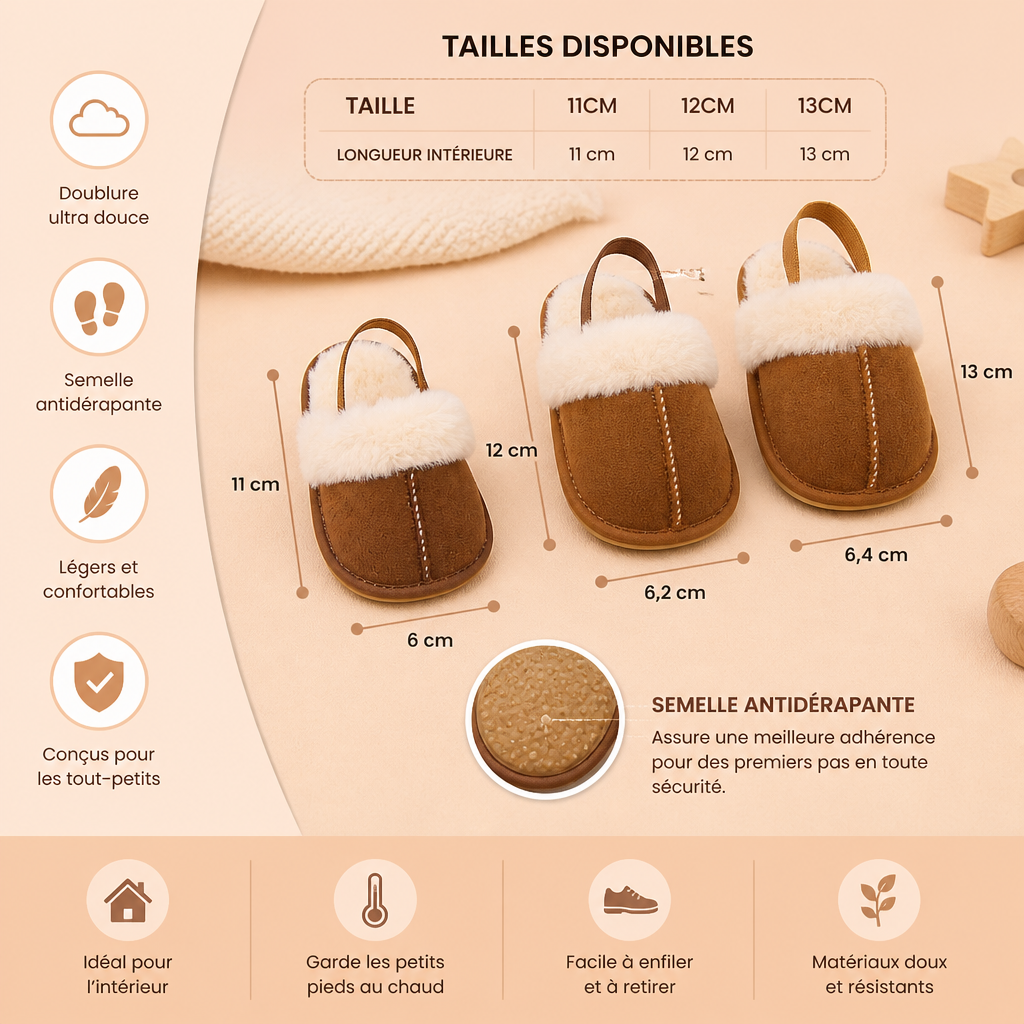 Chaussons Doux pour Bébés et Tout-Petits avec Doublure en Peluche et Semelles Antidérapantes