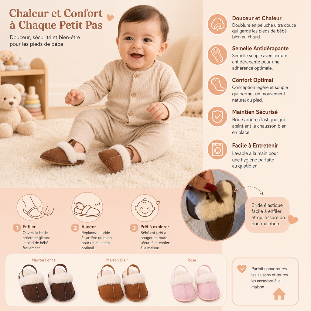 Chaussons Doux pour Bébés et Tout-Petits avec Doublure en Peluche et Semelles Antidérapantes