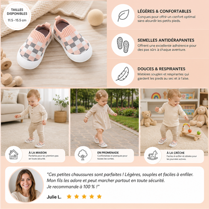 Chaussures Légères à Carreaux pour Bébé avec Semelles Douces et Antidérapantes