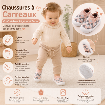 Chaussures Légères à Carreaux pour Bébé avec Semelles Douces et Antidérapantes