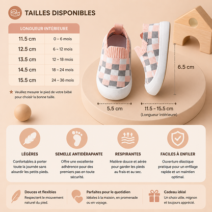 Chaussures Légères à Carreaux pour Bébé avec Semelles Douces et Antidérapantes