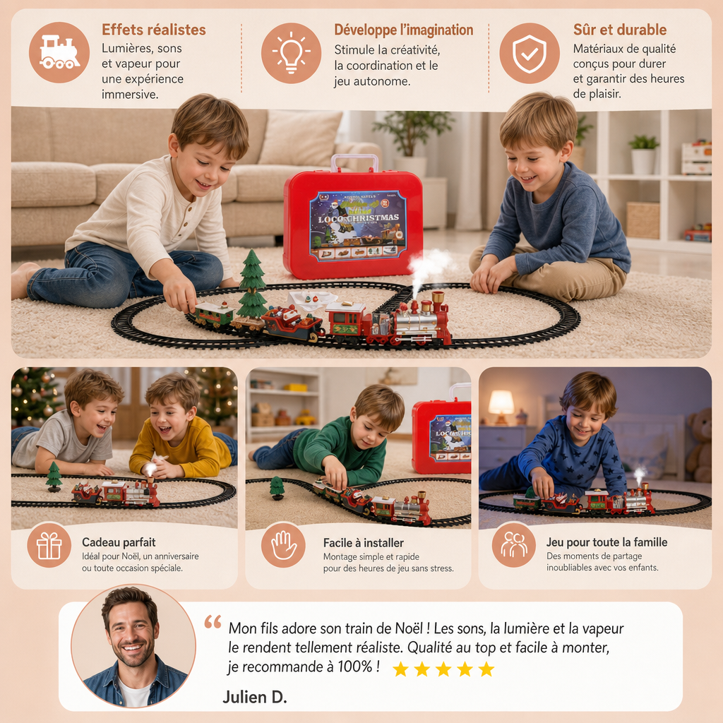 Ensemble de Train Électrique pour Enfants avec Effets Lumineux, Sonores et de Vapeur