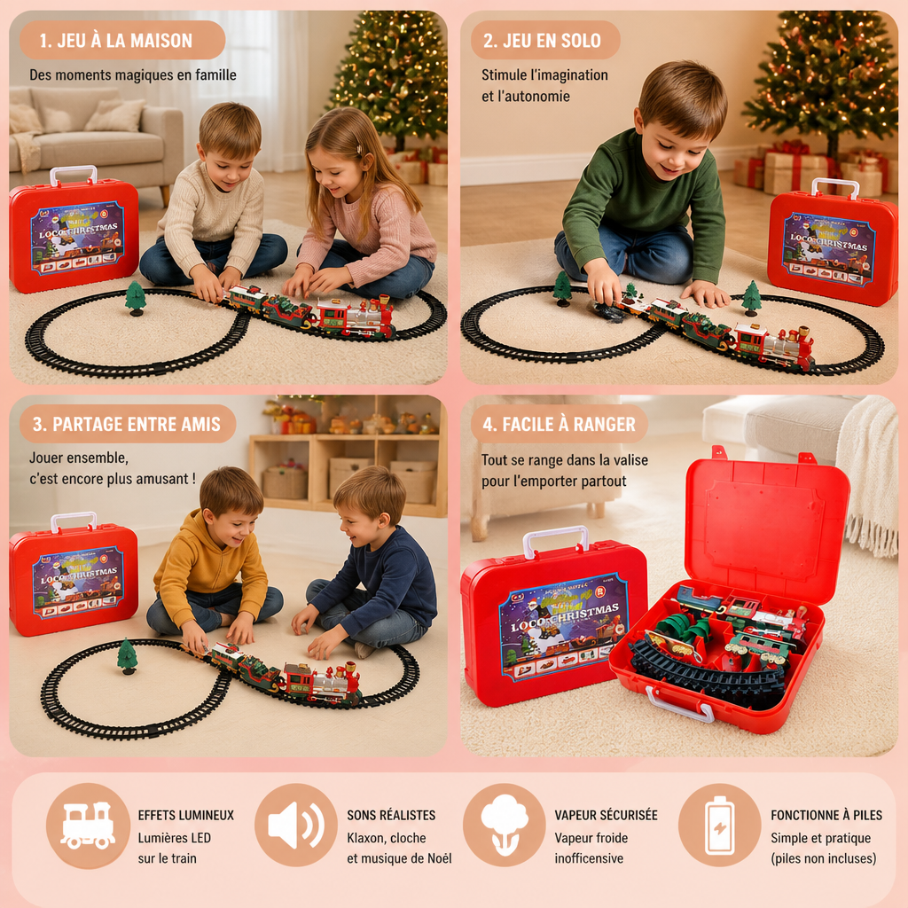 Ensemble de Train Électrique pour Enfants avec Effets Lumineux, Sonores et de Vapeur