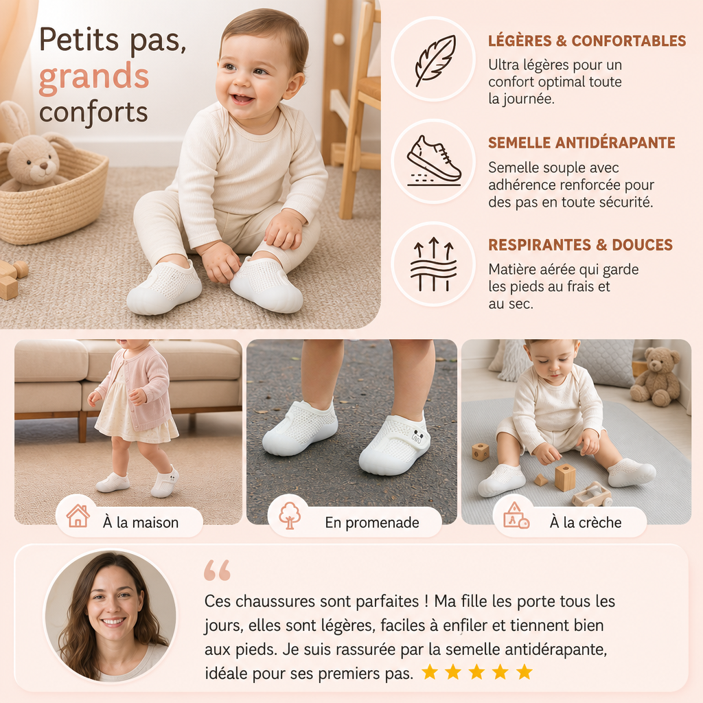 Chaussures confortables pour bébé avec semelles souples et antidérapantes