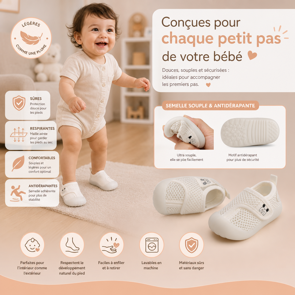 Chaussures confortables pour bébé avec semelles souples et antidérapantes