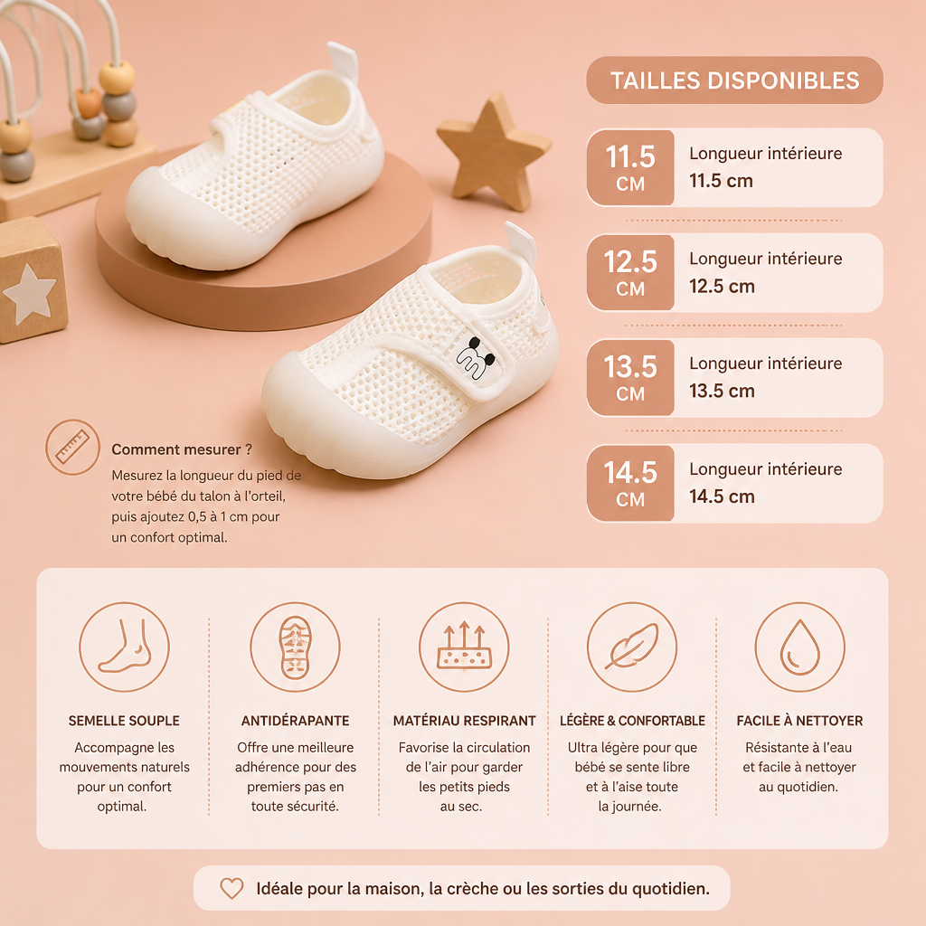 Chaussures confortables pour bébé avec semelles souples et antidérapantes