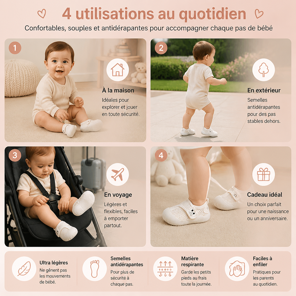 Chaussures confortables pour bébé avec semelles souples et antidérapantes