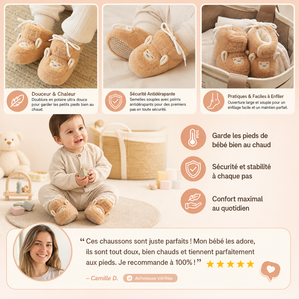 Chaussons Douillets et Chauds pour Bébé Doublés en Polaire avec Semelles Souples Antidérapantes