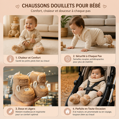 Chaussons Douillets et Chauds pour Bébé Doublés en Polaire avec Semelles Souples Antidérapantes