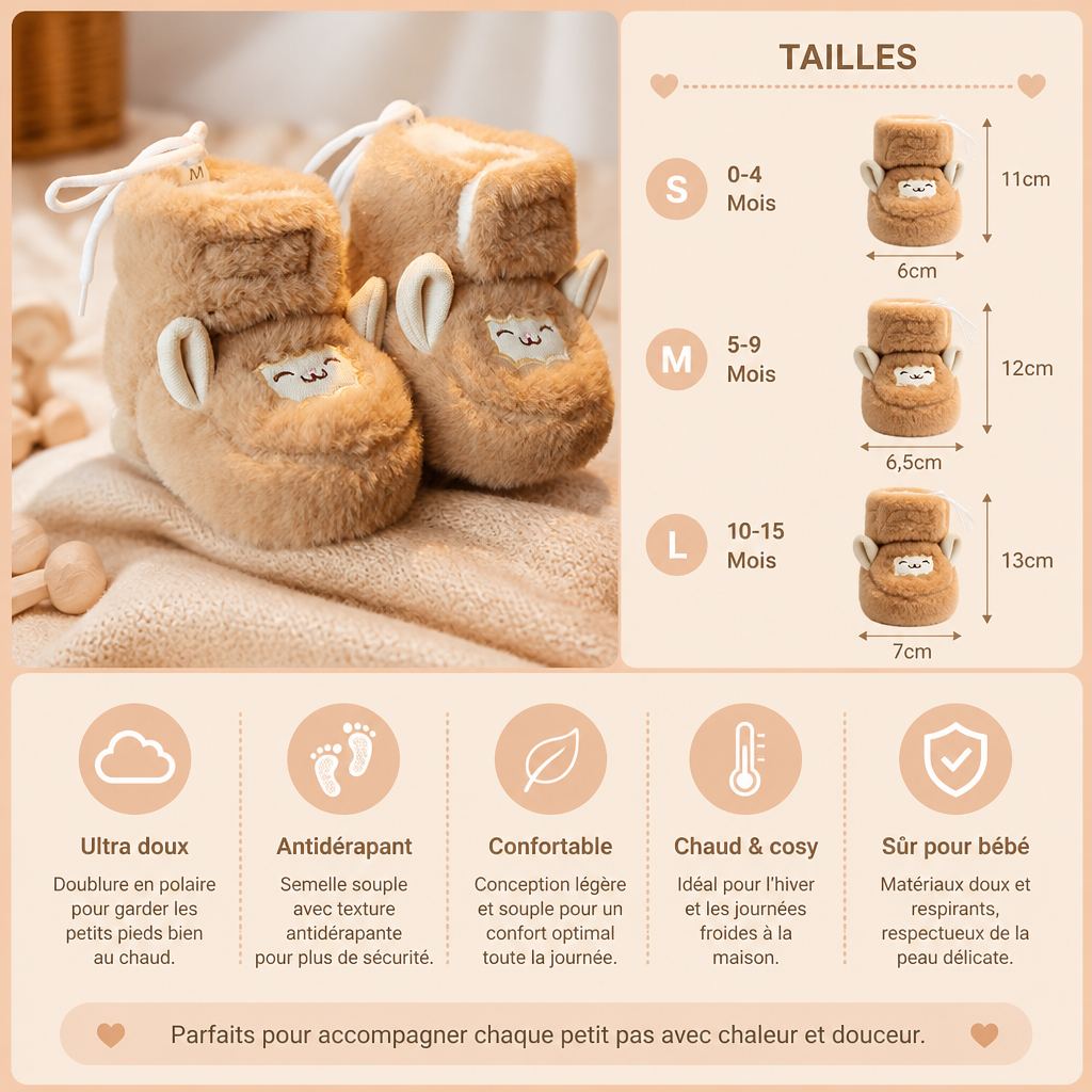 Chaussons Douillets et Chauds pour Bébé Doublés en Polaire avec Semelles Souples Antidérapantes