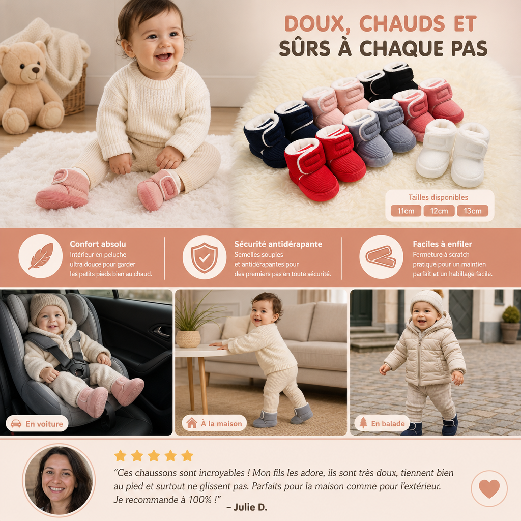 Chaussons Doux et Chauds pour Bébés avec Semelles Antidérapantes