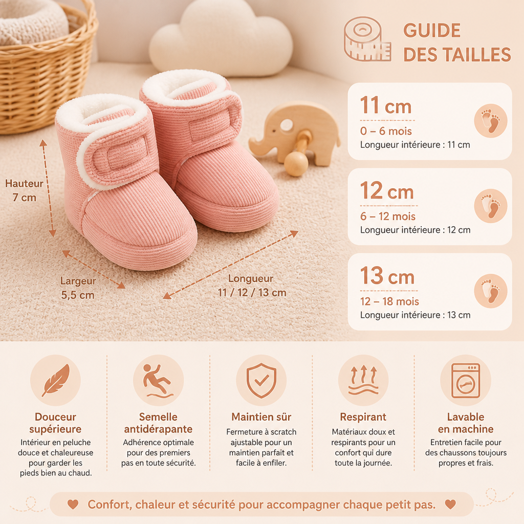 Chaussons Doux et Chauds pour Bébés avec Semelles Antidérapantes