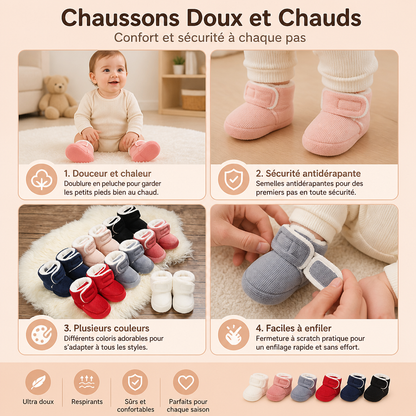 Chaussons Doux et Chauds pour Bébés avec Semelles Antidérapantes