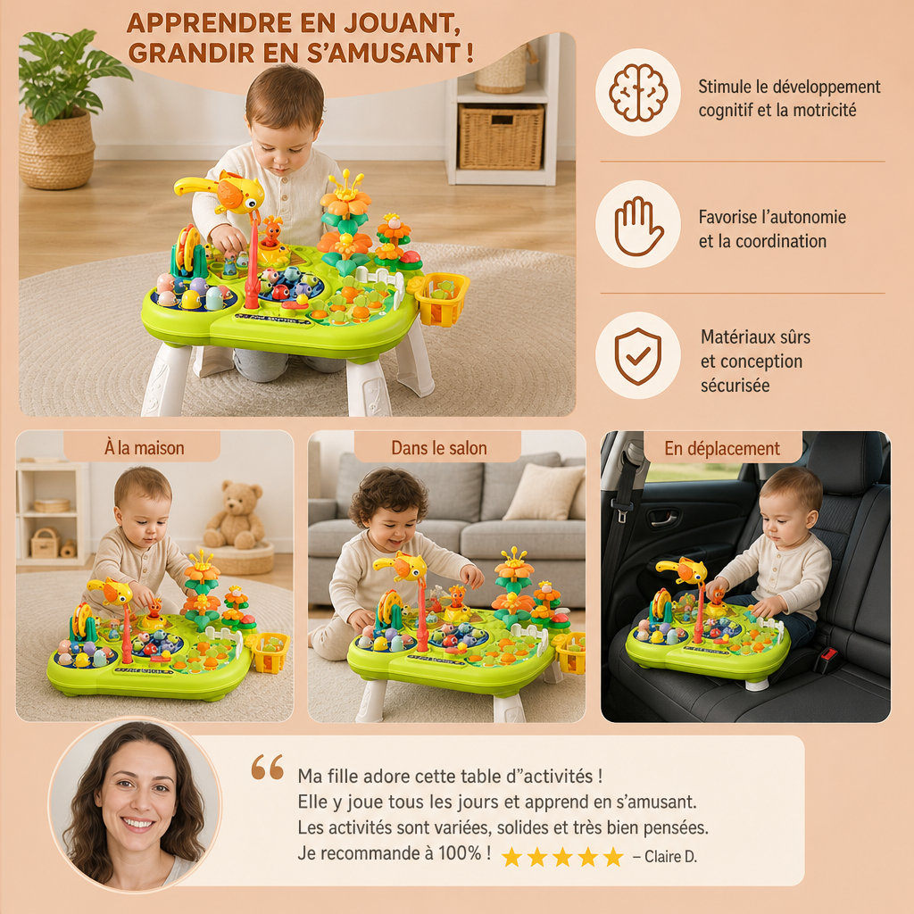 Table d’Activités Multifonctionnelle pour Enfants avec Plusieurs Stations de Jeu