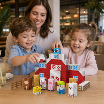 Set De Voyage De Construction Magnétique Ferme Avec Animaux Et Grange