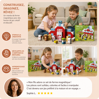 Set De Voyage De Construction Magnétique Ferme Avec Animaux Et Grange