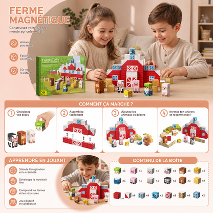 Set De Voyage De Construction Magnétique Ferme Avec Animaux Et Grange