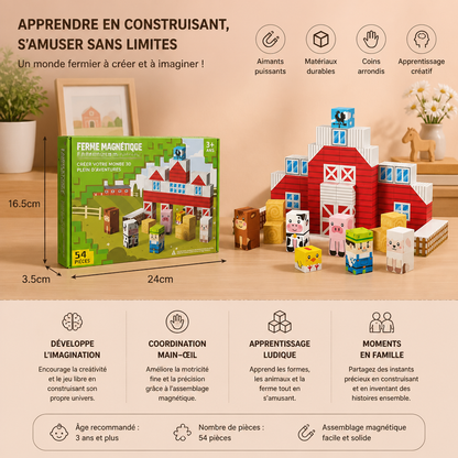 Set De Voyage De Construction Magnétique Ferme Avec Animaux Et Grange