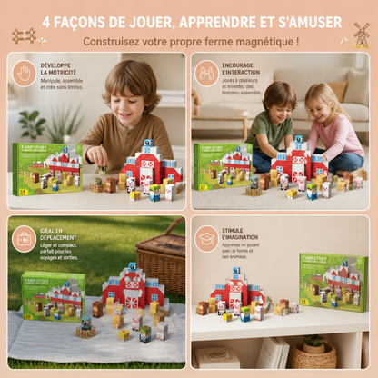 Set De Voyage De Construction Magnétique Ferme Avec Animaux Et Grange