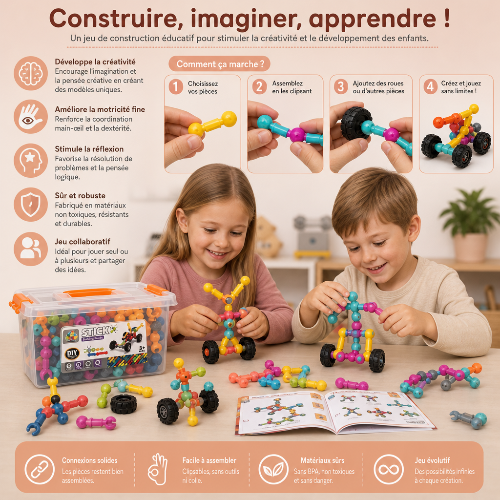 Set de Construction Éducatif DIY avec Articulations Mobiles