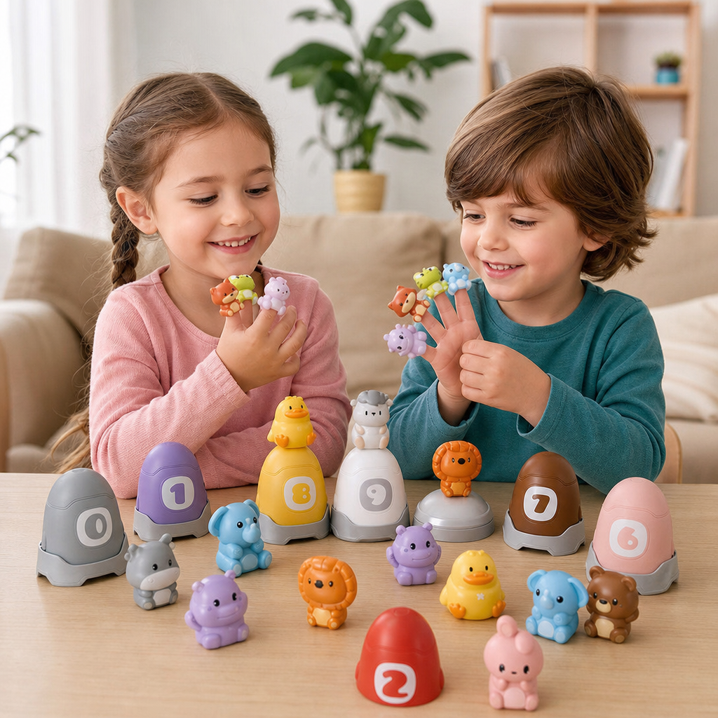 Ensemble Montessori de Marionnettes à Doigt en Caoutchouc Souple avec Animaux de la Ferme pour Apprendre les Couleurs et les Chiffres