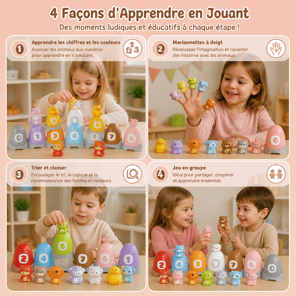 Ensemble Montessori de Marionnettes à Doigt en Caoutchouc Souple avec Animaux de la Ferme pour Apprendre les Couleurs et les Chiffres
